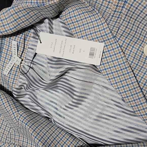 Nwt Veronica Beard Empire Dickey Jacket Blazer Plaid Houndstooth Blue Tan - Picture 6 of 10